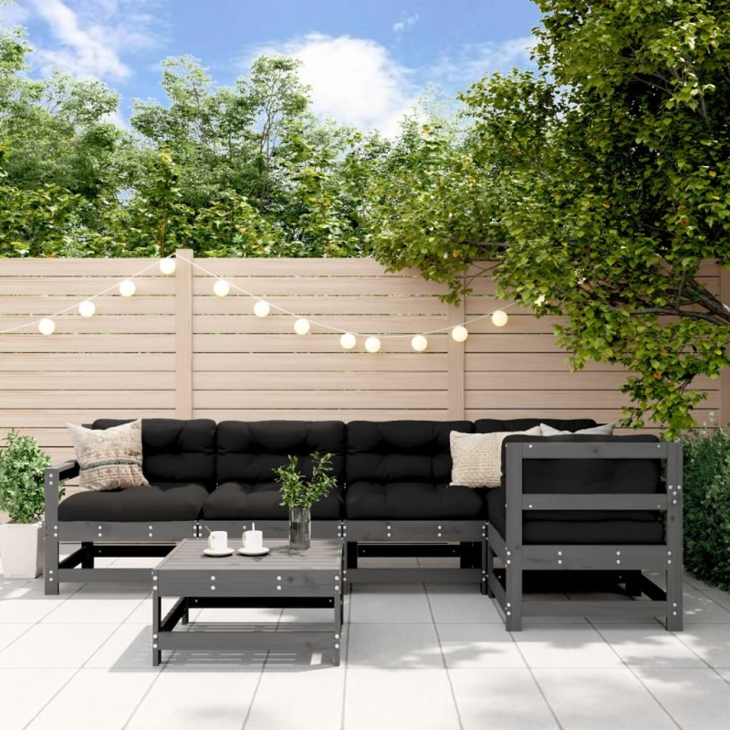 vidaXL Mesa y taburetes altos jardín 6 pzas madera maciza de pino gris vidaXL Mesa y taburetes altos jardín 6 pzas madera maciza de pino gris