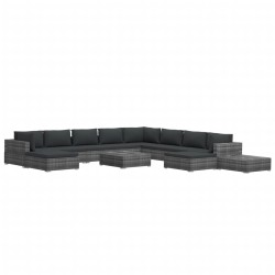 vidaXL Set de muebles de jardín 12 pzas y cojines ratán sintético gris