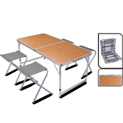 Redcliffs Mesa de camping plegable con 4 sillas 120x60x70 cm marrón