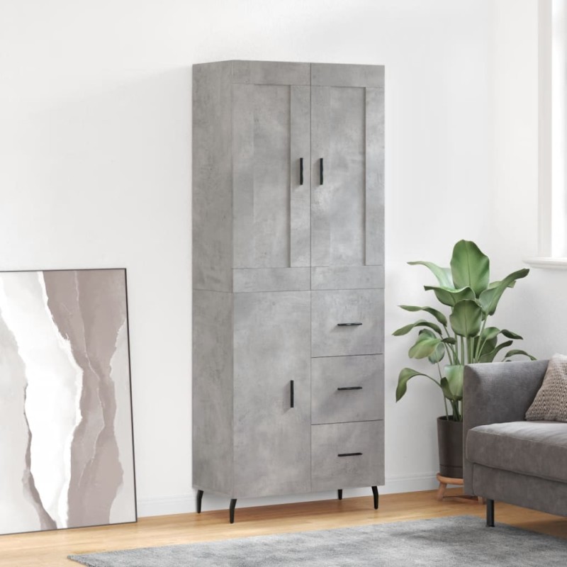 vidaXL Aparador alto madera contrachapada gris hormigón 69,5x34x180 cm vidaXL Aparador alto madera contrachapada gris hormigón 69,5x34x180 cm