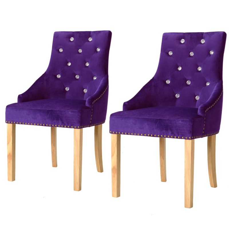 vidaXL Silla de comedor 2 uds madera roble maciza y terciopelo morado vidaXL Silla de comedor 2 uds madera roble maciza y terciopelo morado