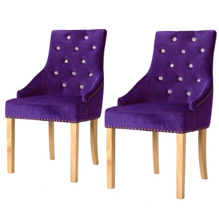vidaXL Silla de comedor 2 uds madera roble maciza y terciopelo morado 