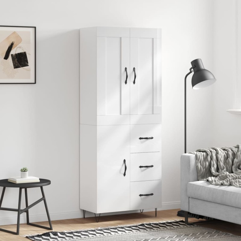 vidaXL Aparador alto madera contrachapada blanco brillo 69,5x34x180 cm vidaXL Aparador alto madera contrachapada blanco brillo 69,5x34x180 cm