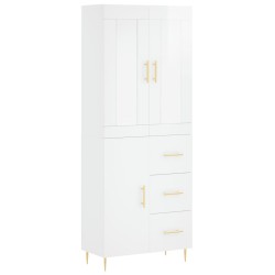 vidaXL Aparador alto madera contrachapada blanco brillo 69,5x34x180 cm