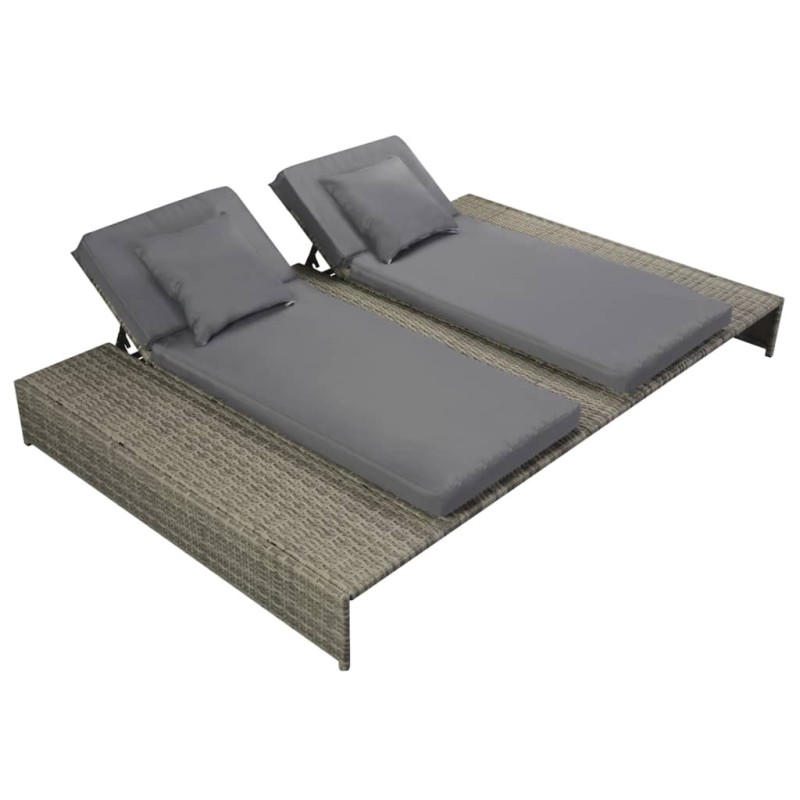 vidaXL Tumbona doble con cojín de ratán sintético gris vidaXL Tumbona doble con cojín de ratán sintético gris