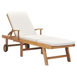 vidaXL Tumbona con cojín madera maciza de teca crema