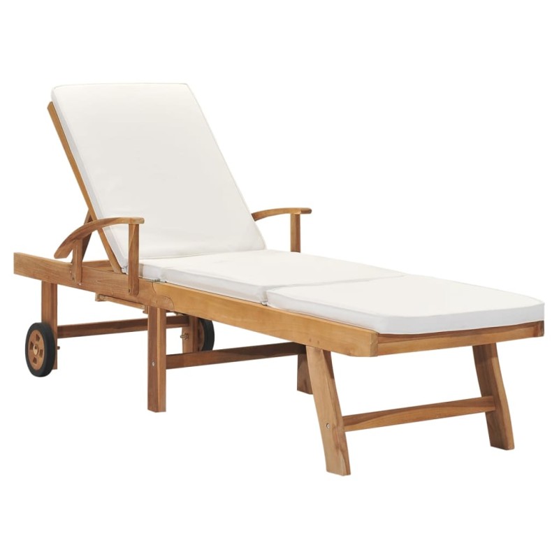 vidaXL Tumbona con cojín madera maciza de teca crema vidaXL Tumbona con cojín madera maciza de teca crema