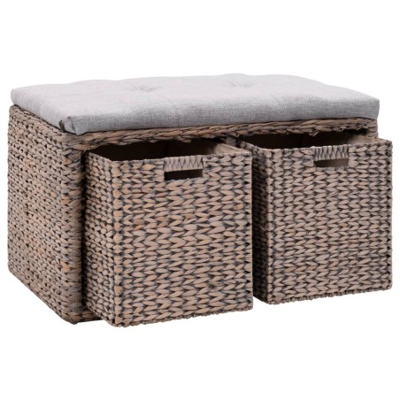 vidaXL Banco con 2 cestas hierba marina 71x40x42 cm gris  