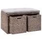 vidaXL Banco con 2 cestas hierba marina 71x40x42 cm gris vidaXL Banco con 2 cestas hierba marina 71x40x42 cm gris