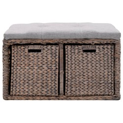 vidaXL Banco con 2 cestas hierba marina 71x40x42 cm gris  