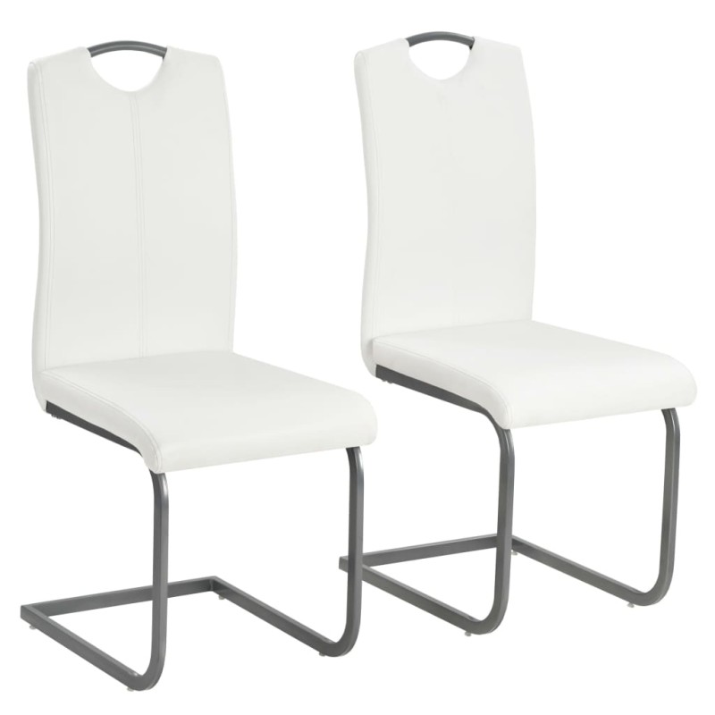 vidaXL Sillas voladizas de comedor 2 unidades cuero sintético blanco vidaXL Sillas voladizas de comedor 2 unidades cuero sintético blanco