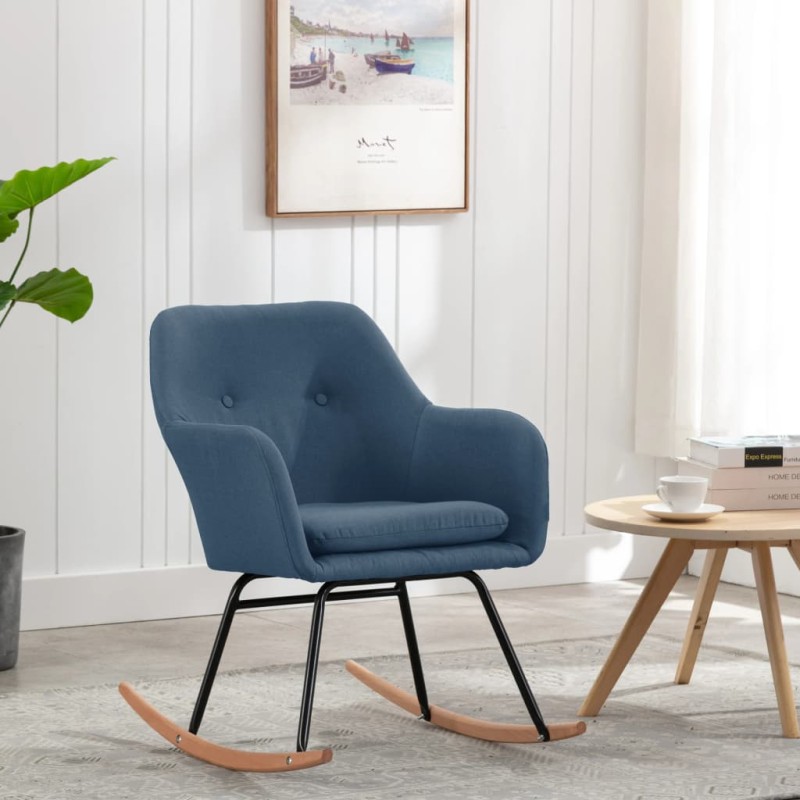 vidaXL Silla mecedora de tela azul vidaXL Silla mecedora de tela azul