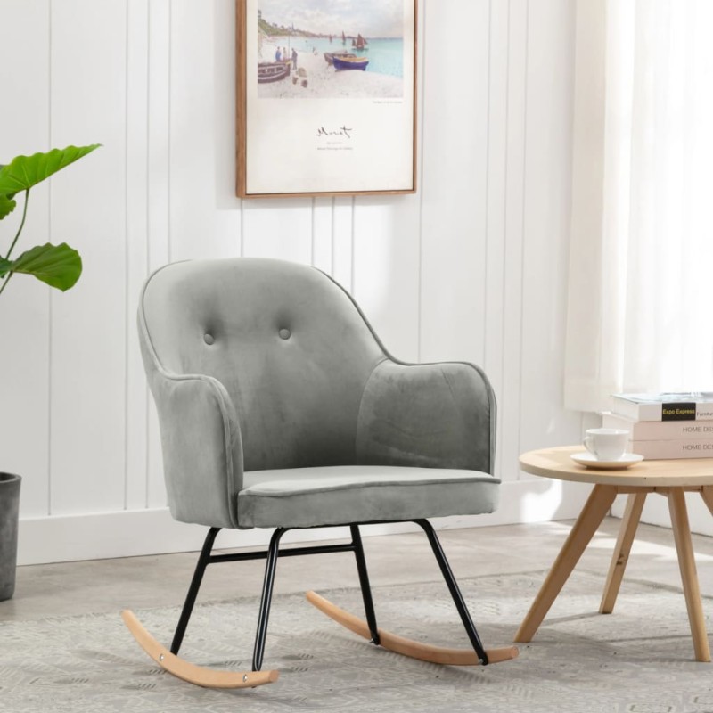 vidaXL Silla mecedora de terciopelo gris vidaXL Silla mecedora de terciopelo gris