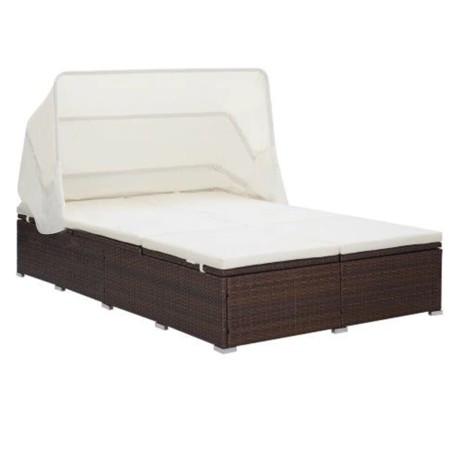vidaXL Tumbona para 2 personas con cojín ratán sintético marrón