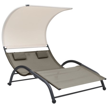 vidaXL Tumbona doble con toldo textilene gris taupe
