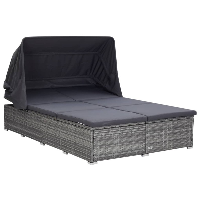 vidaXL Tumbona para 2 personas con cojín ratán sintético gris vidaXL Tumbona para 2 personas con cojín ratán sintético gris