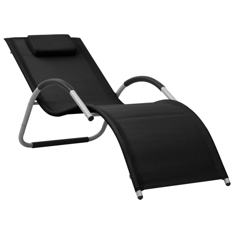 vidaXL Tumbona de textilene negro y gris vidaXL Tumbona de textilene negro y gris