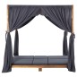 vidaXL Tumbona doble con cortinas y cojines madera maciza de acacia vidaXL Tumbona doble con cortinas y cojines madera maciza de acacia