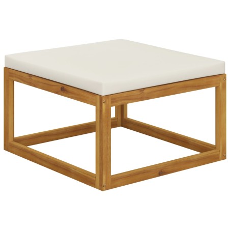 vidaXL Reposapiés con cojín blanco crema madera maciza de acacia