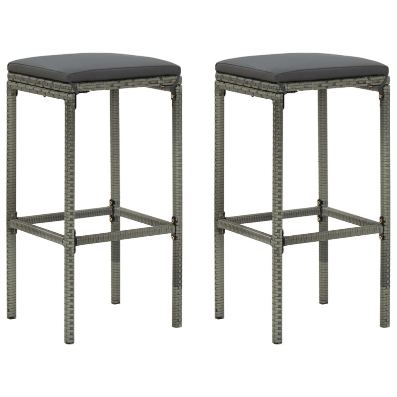 vidaXL Taburetes de cocina con cojines 2 uds ratán sintético gris vidaXL Taburetes de cocina con cojines 2 uds ratán sintético gris