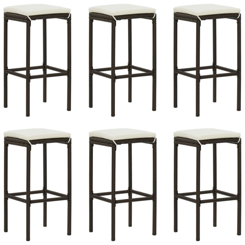 vidaXL Taburetes de cocina con cojines 6 uds ratán sintético marrón vidaXL Taburetes de cocina con cojines 6 uds ratán sintético marrón