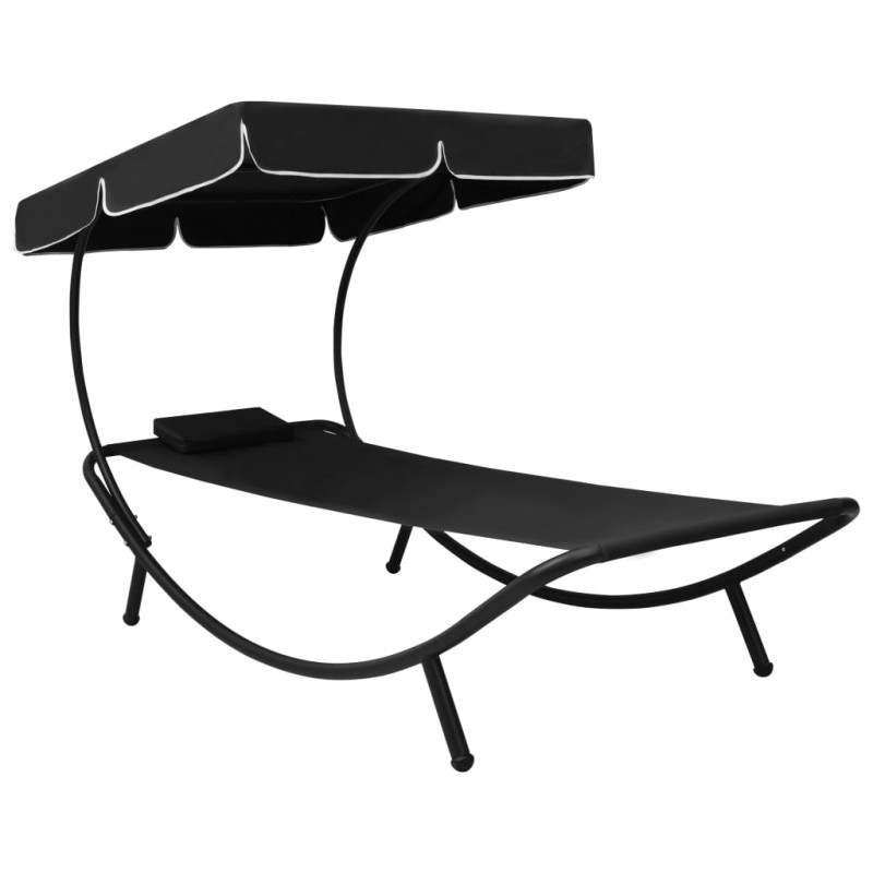 vidaXL Tumbona de jardín con toldo y cojín negro vidaXL Tumbona de jardín con toldo y cojín negro