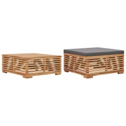 vidaXL Set de mesa reposapiés de jardín cojín gris oscuro madera teca