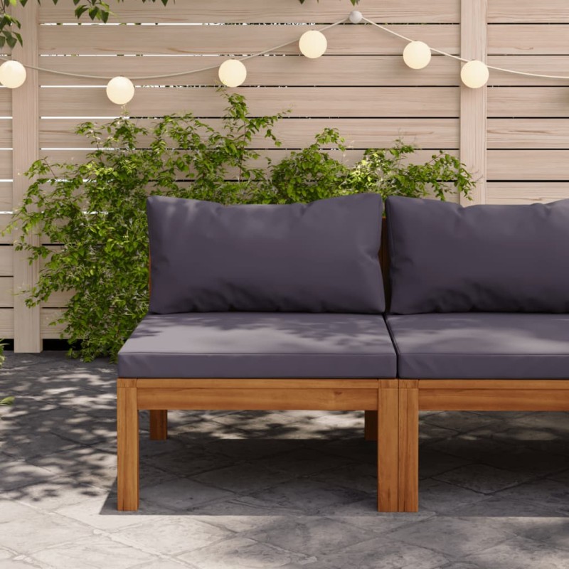 vidaXL Sofá seccional central con cojines gris oscura madera de acacia