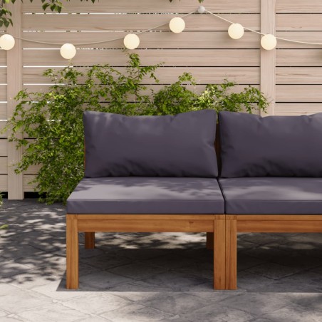vidaXL Sofá seccional central con cojines gris oscura madera de acacia