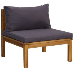 vidaXL Sofá seccional central con cojines gris oscura madera de acacia