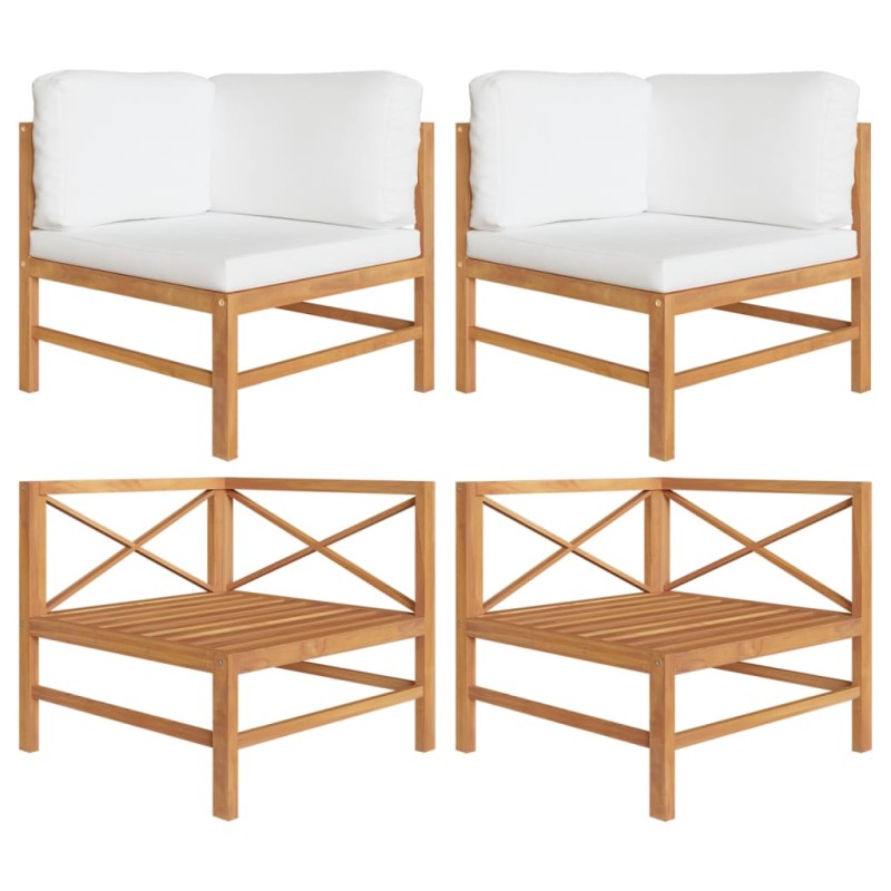 vidaXL Sofás de esquina 2 uds madera maciza teca y cojines color crema vidaXL Sofás de esquina 2 uds madera maciza teca y cojines color crema