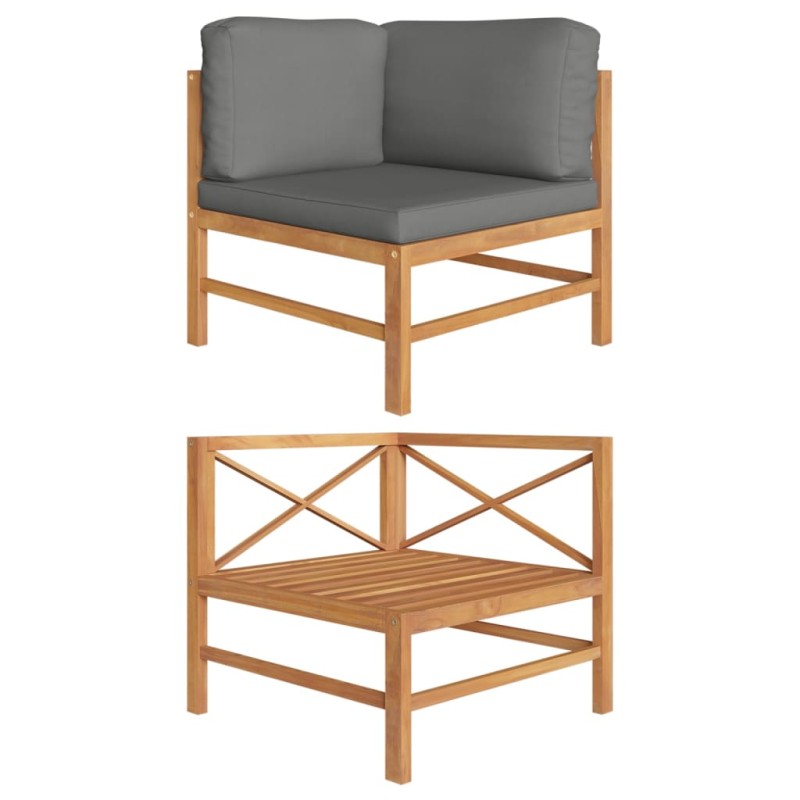 vidaXL Sofá de esquina madera maciza de teca con cojines gris oscuro vidaXL Sofá de esquina madera maciza de teca con cojines gris oscuro