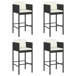 vidaXL Taburetes de cocina con cojines 4 uds ratán sintético negro