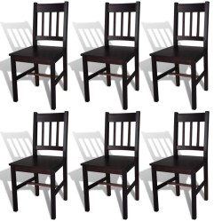 vidaXL Sillas de comedor 6 unidades madera de pino marrón oscuro