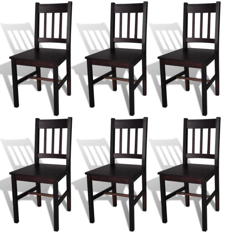 vidaXL Sillas de comedor 6 unidades madera de pino marrón oscuro vidaXL Sillas de comedor 6 unidades madera de pino marrón oscuro