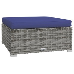 vidaXL Reposapiés de jardín con cojín ratán sintético gris 70x70x30 cm