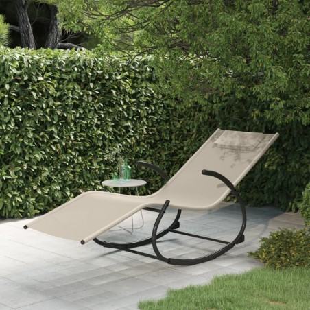 vidaXL Tumbona mecedora de acero y textilene crema