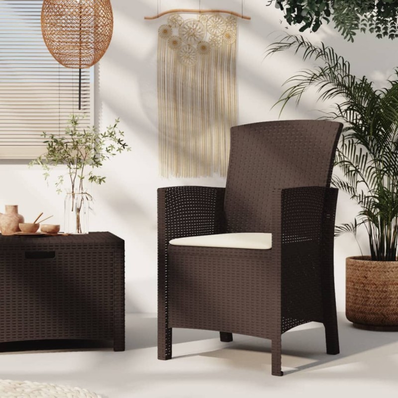 vidaXL Sillón de jardín con cojín ratán PP marrón vidaXL Sillón de jardín con cojín ratán PP marrón