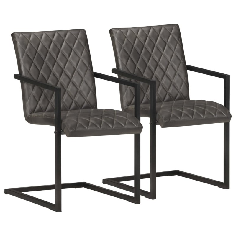 vidaXL Sillas voladizas de comedor 2 unidades cuero auténtico gris vidaXL Sillas voladizas de comedor 2 unidades cuero auténtico gris