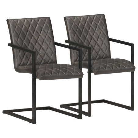 vidaXL Sillas voladizas de comedor 2 unidades cuero auténtico gris