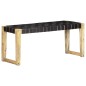 vidaXL Banco de cuero auténtico negro y madera de mango maciza 110 cm vidaXL Banco de cuero auténtico negro y madera de mango maciza 110 cm