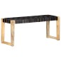 vidaXL Banco de cuero auténtico negro y madera de mango maciza 110 cm vidaXL Banco de cuero auténtico negro y madera de mango maciza 110 cm