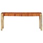 vidaXL Banco de cuero auténtico marrón y madera de mango maciza 110 cm vidaXL Banco de cuero auténtico marrón y madera de mango maciza 110 cm