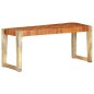 vidaXL Banco de cuero auténtico marrón y madera de mango maciza 110 cm vidaXL Banco de cuero auténtico marrón y madera de mango maciza 110 cm