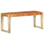 vidaXL Banco de cuero auténtico marrón y madera de mango maciza 110 cm vidaXL Banco de cuero auténtico marrón y madera de mango maciza 110 cm