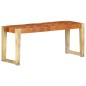 vidaXL Banco de cuero auténtico marrón y madera de mango maciza 110 cm vidaXL Banco de cuero auténtico marrón y madera de mango maciza 110 cm