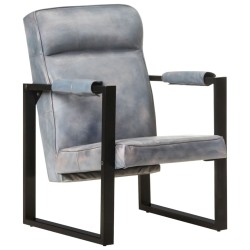 vidaXL Sillón de cuero de cabra real gris 60x75x90 cm
