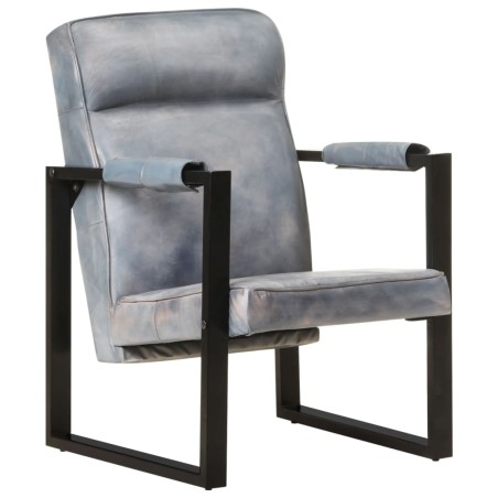vidaXL Sillón de cuero de cabra real gris 60x75x90 cm