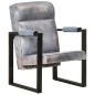 vidaXL Sillón de cuero de cabra real gris 60x75x90 cm vidaXL Sillón de cuero de cabra real gris 60x75x90 cm