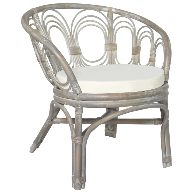 vidaXL Silla de comedor con cojín ratán natural gris y lino